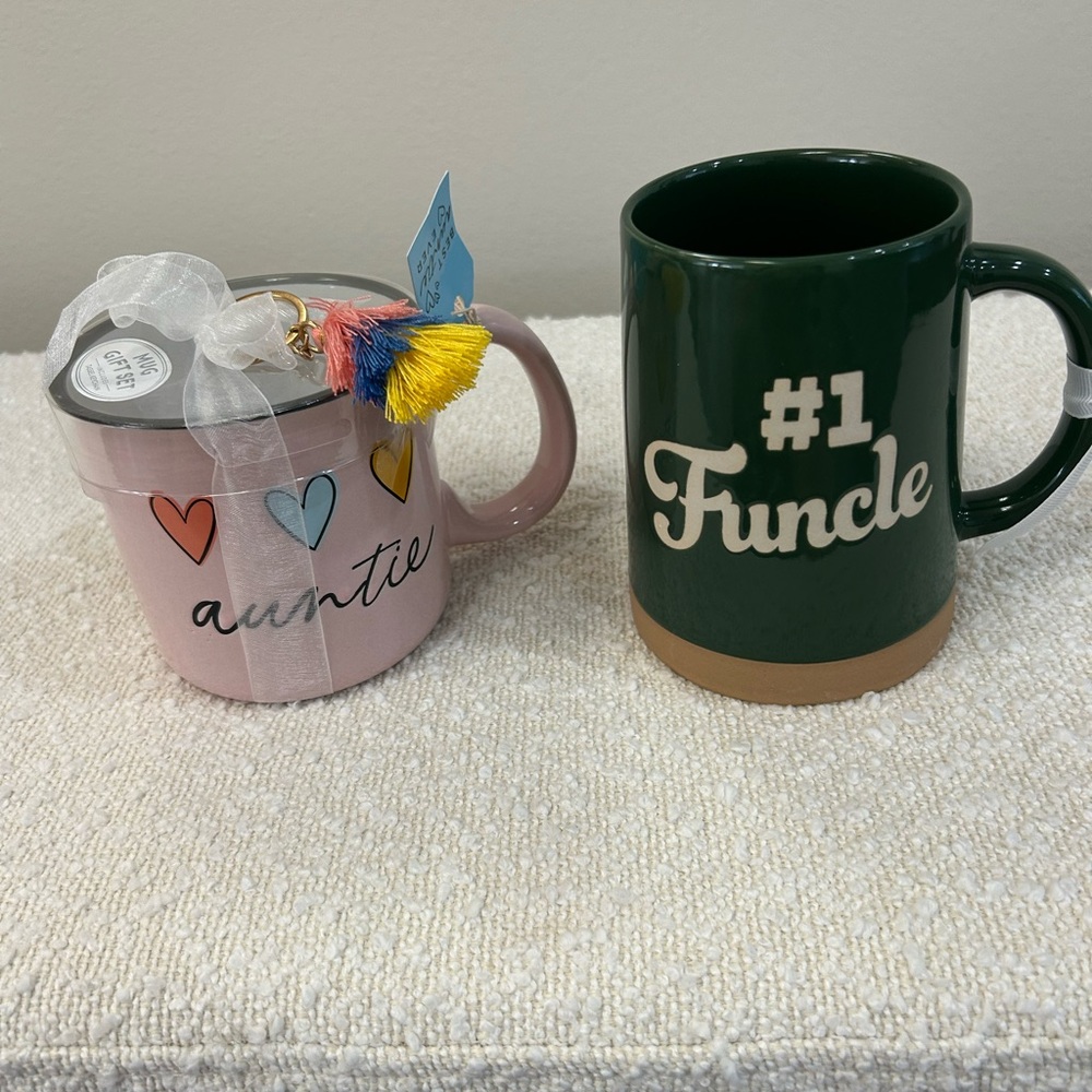 Auntie Pink Mug and #1 Funcle Green Mug Set